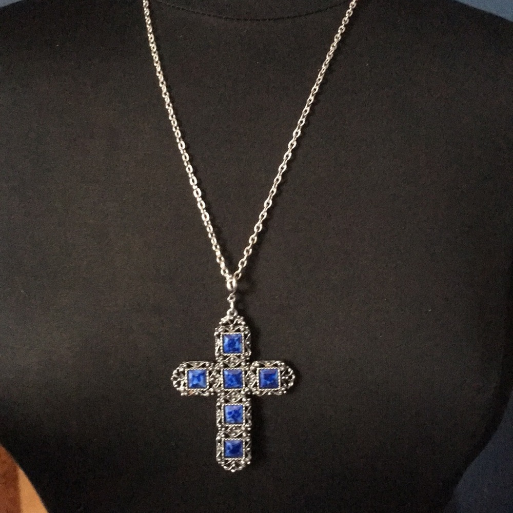 ❤️❤️CELTIC BLUE ENAMEL CROSS PENDANT NECKLACE